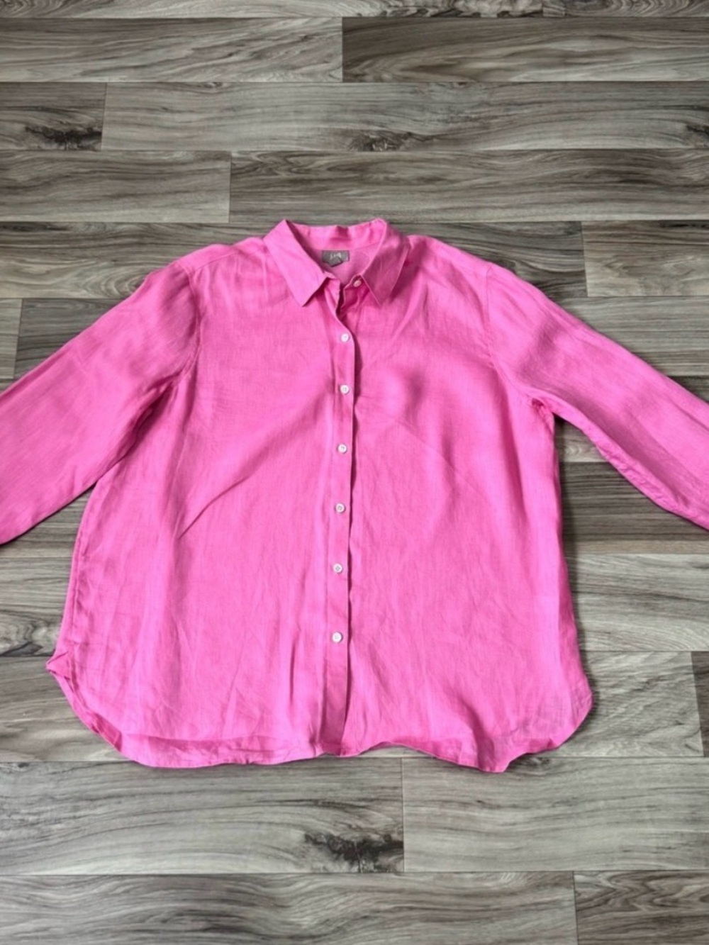 J. Jill 100% Linen Pink Button Down Long Sleeve Shirt Size Large